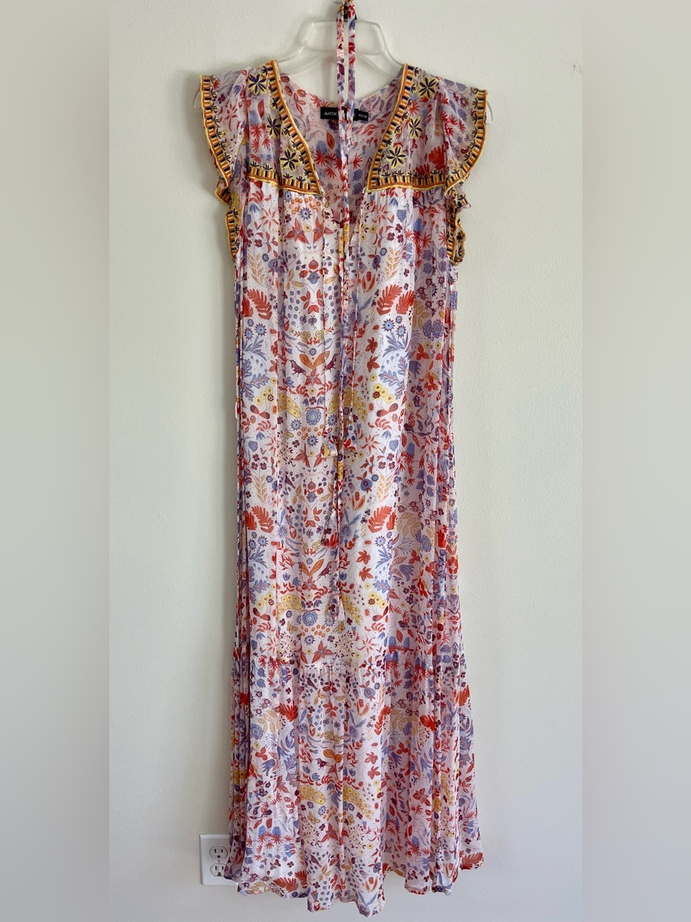 ANTIK BATIK Floral Maxi Dress in White with Red, Lavender, Yellow. Worn once.